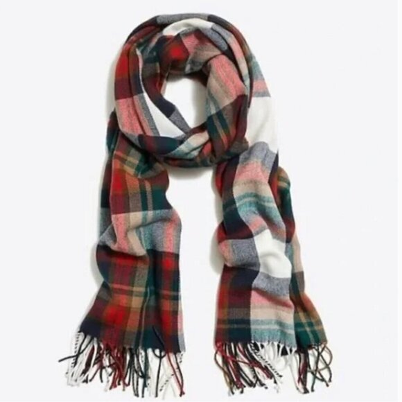 J. Crew Accessories - J. Crew Factory Classic Plaid Fringe Scarf in Juniper Plaid